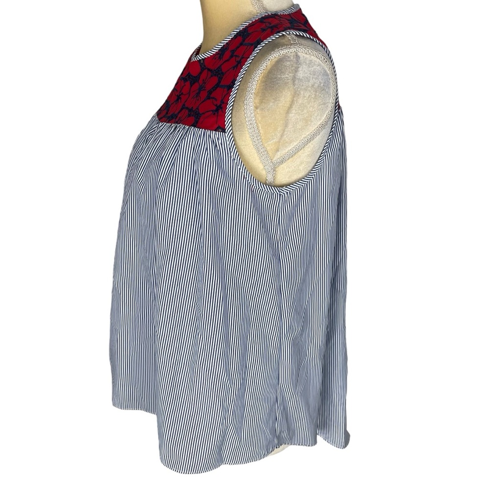 English Factory Blouse Blue White Pinstripe Poppy Lace Embroidered Size Small - Picture 4 of 12